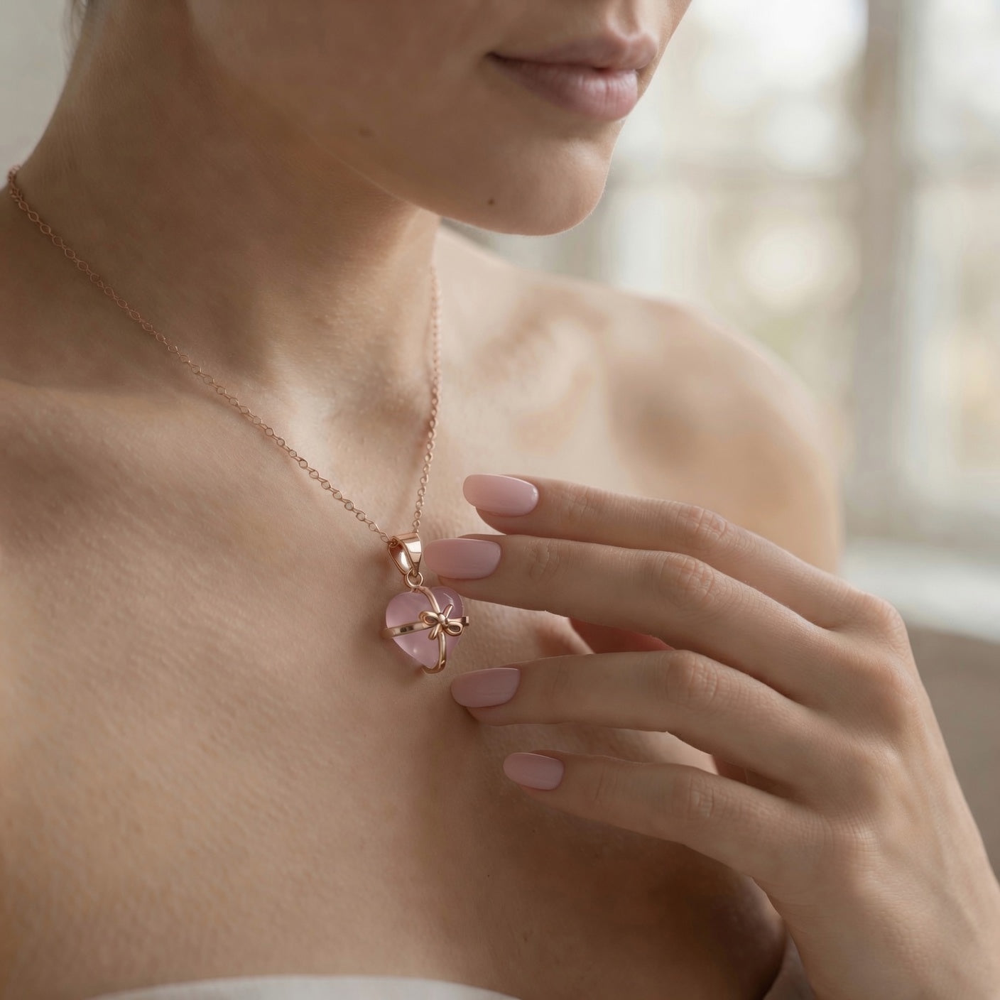 Heart Rose Quartz Necklace